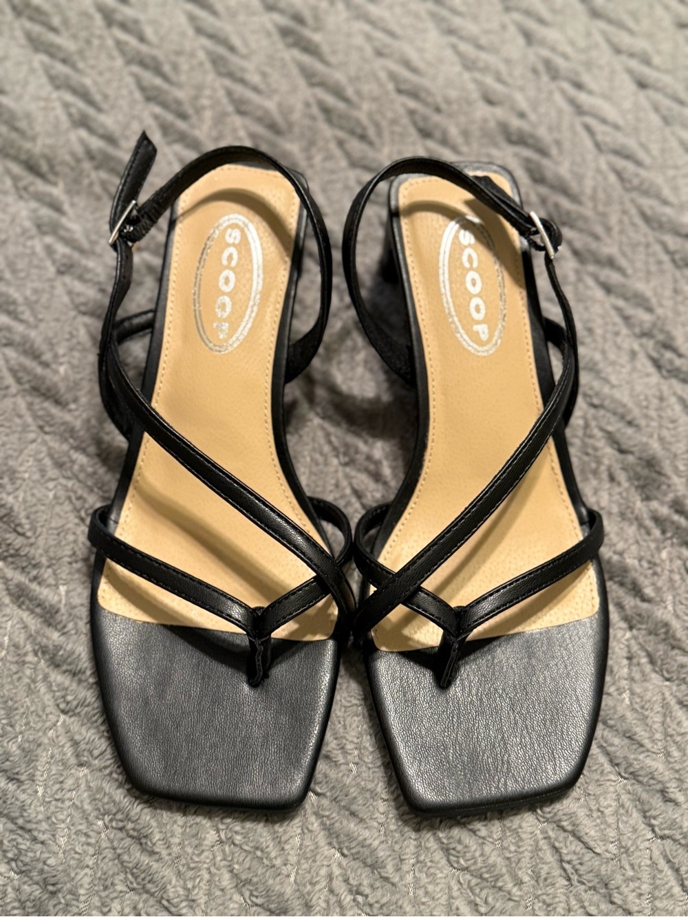 Scoop Black Strappy Square-Toe Sandals